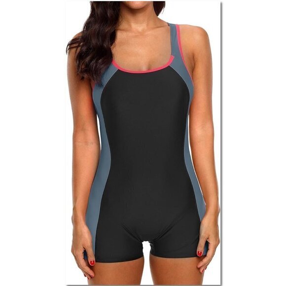 Attraco Grey Women's Boycut Slimming One Piece swimsuit NWT - Picture 3 of 8